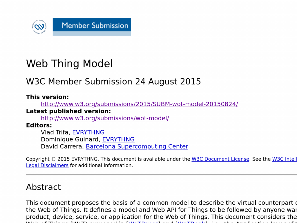 Screenshot of the Web Thing Model member submission.